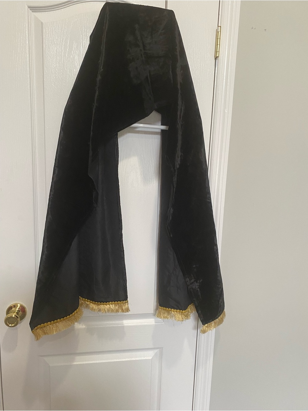 Black Velvet Scarf with Gold Fringe